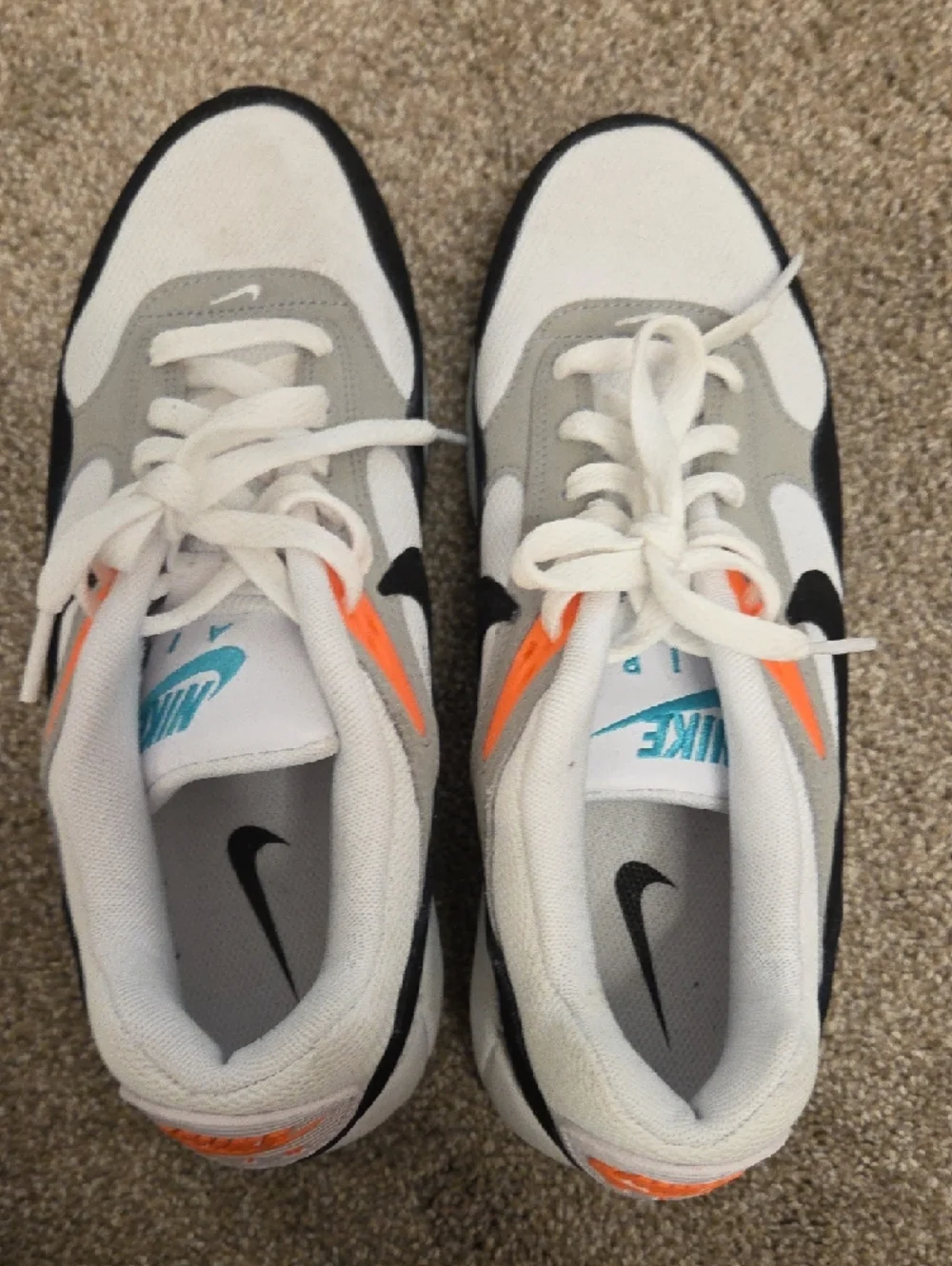 Nike White, Black, Gray, Orange & Teal Retro Running Shoes - Picture 6 of 7